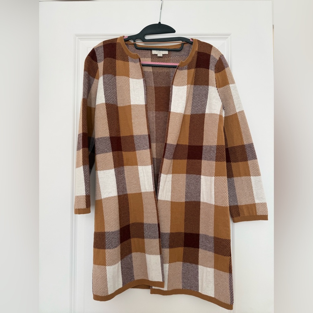 Plaid Open-Front Cardigan Sweater